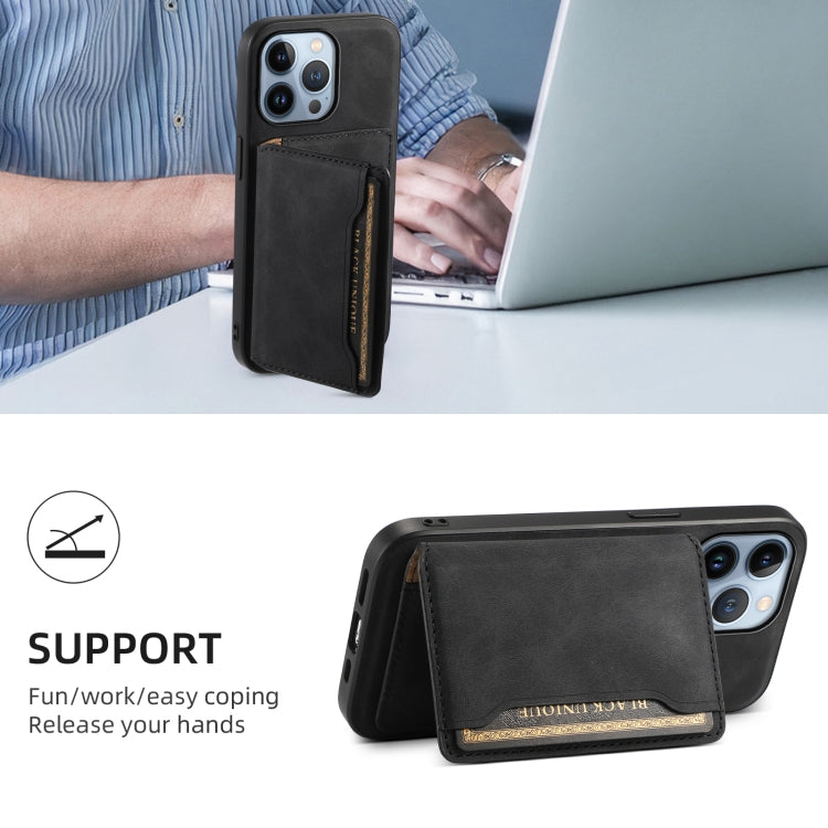For iPhone 13 Pro Denior D13 Retro Texture Leather MagSafe Card Bag Phone Case(Black) - iPhone 13 Pro Cases by Denior | Online Shopping UK | buy2fix