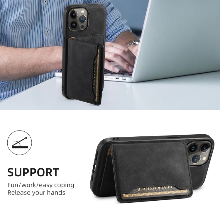 For iPhone 13 Pro Max Denior D13 Retro Texture Leather MagSafe Card Bag Phone Case(Black) - iPhone 13 Pro Max Cases by Denior | Online Shopping UK | buy2fix