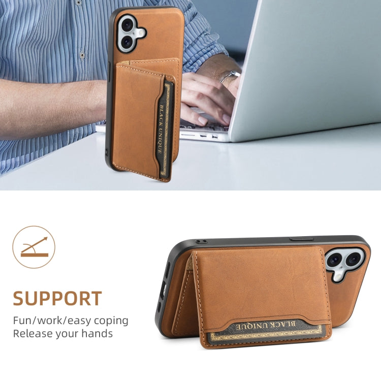 For iPhone 16 Denior D13 Retro Texture Leather MagSafe Card Bag Phone Case(Brown) - iPhone 16 Cases by Denior | Online Shopping UK | buy2fix