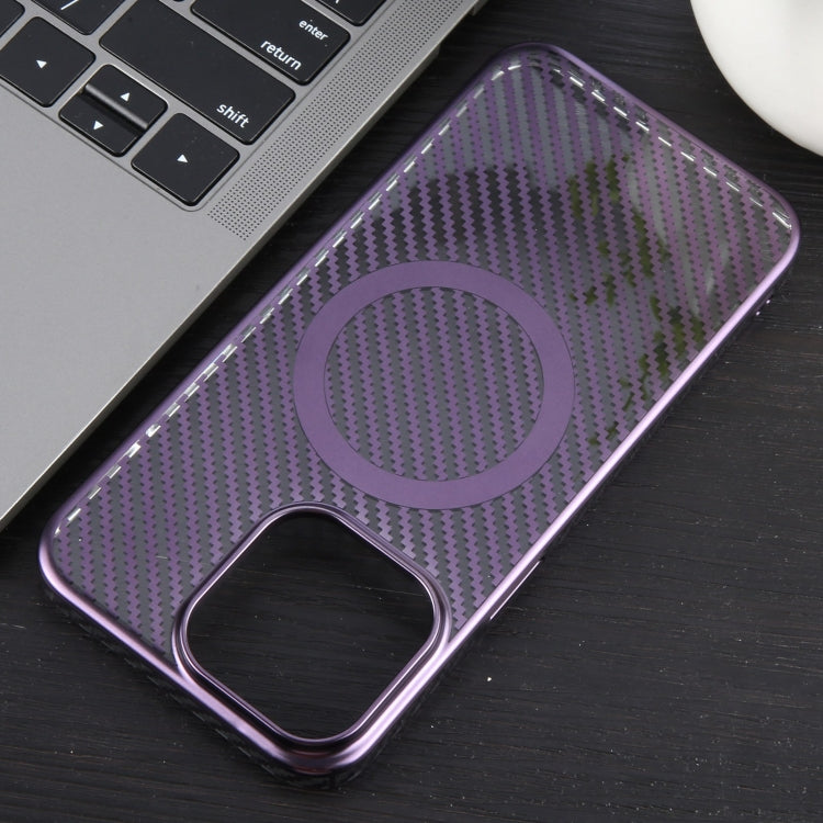 For iPhone 15 Pro 6D Plated Carbon Fiber Clear Magsafe PC Phone Case(Aurora Purple) - iPhone 15 Pro Cases by buy2fix | Online Shopping UK | buy2fix