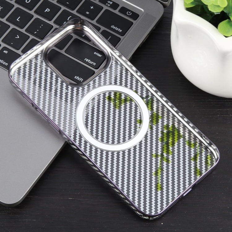 For iPhone 15 Plus 6D Plated Carbon Fiber Clear Magsafe PC Phone Case(Aurora Purple) - iPhone 15 Plus Cases by buy2fix | Online Shopping UK | buy2fix