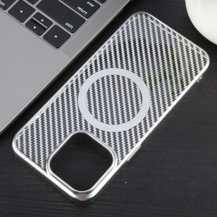 For iPhone 14 Plus 6D Plated Carbon Fiber Clear Magsafe PC Phone Case(Starlight Silver) - iPhone 14 Plus Cases by buy2fix | Online Shopping UK | buy2fix