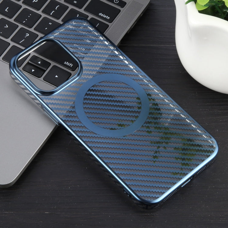 For iPhone 14 Plus 6D Plated Carbon Fiber Clear Magsafe PC Phone Case(Dream Blue) - iPhone 14 Plus Cases by buy2fix | Online Shopping UK | buy2fix