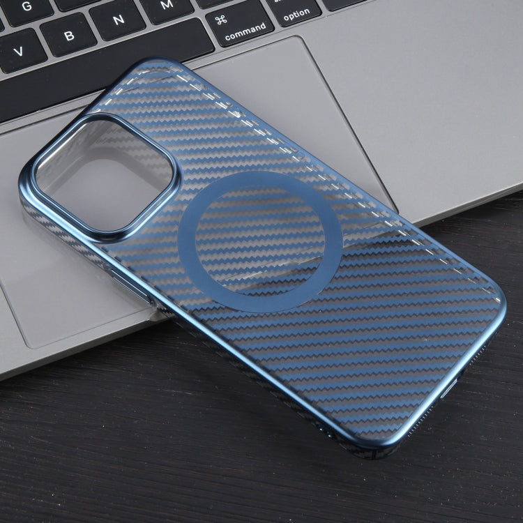 For iPhone 14 Plus 6D Plated Carbon Fiber Clear Magsafe PC Phone Case(Dream Blue) - iPhone 14 Plus Cases by buy2fix | Online Shopping UK | buy2fix