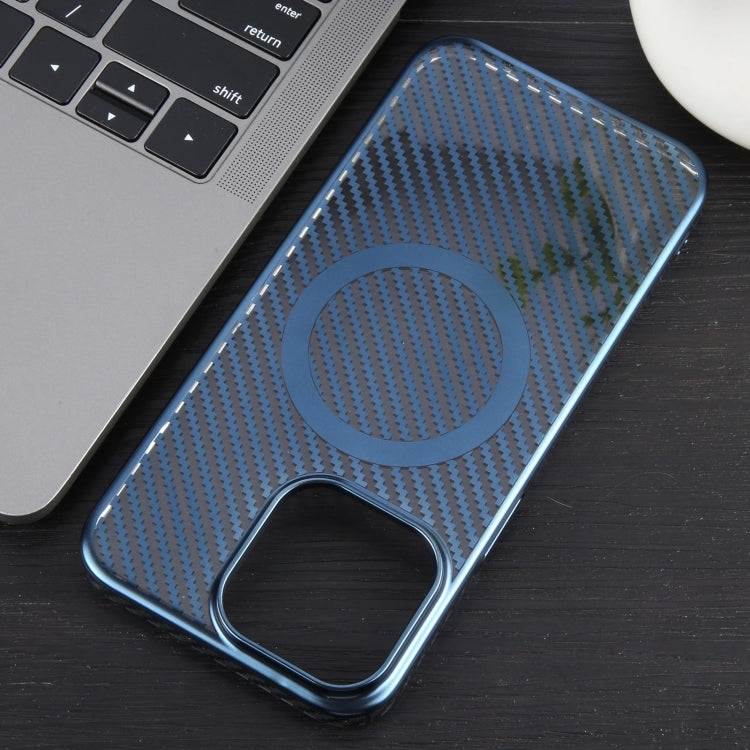 For iPhone 14 Plus 6D Plated Carbon Fiber Clear Magsafe PC Phone Case(Dream Blue) - iPhone 14 Plus Cases by buy2fix | Online Shopping UK | buy2fix