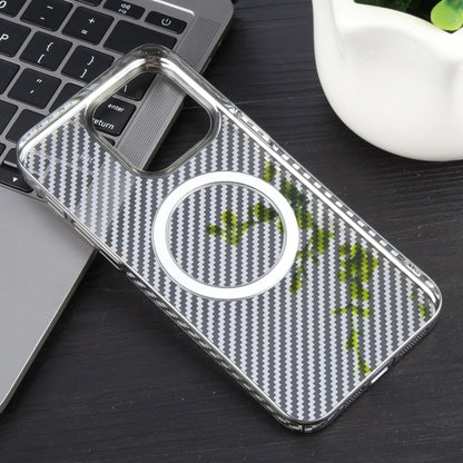 For iPhone 14 Pro 6D Plated Carbon Fiber Clear Magsafe PC Phone Case(Titanium Grey) - iPhone 14 Pro Cases by buy2fix | Online Shopping UK | buy2fix