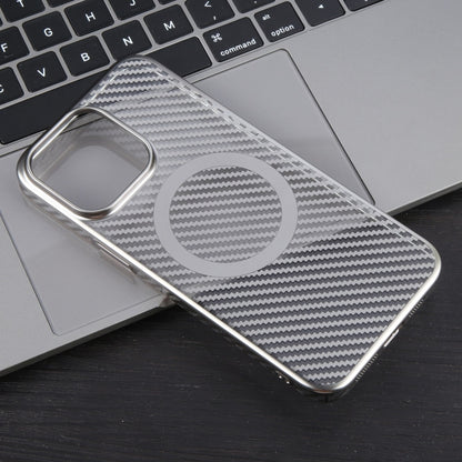 For iPhone 12 Pro 6D Plated Carbon Fiber Clear Magsafe PC Phone Case(Titanium Grey) - iPhone 12 / 12 Pro Cases by buy2fix | Online Shopping UK | buy2fix