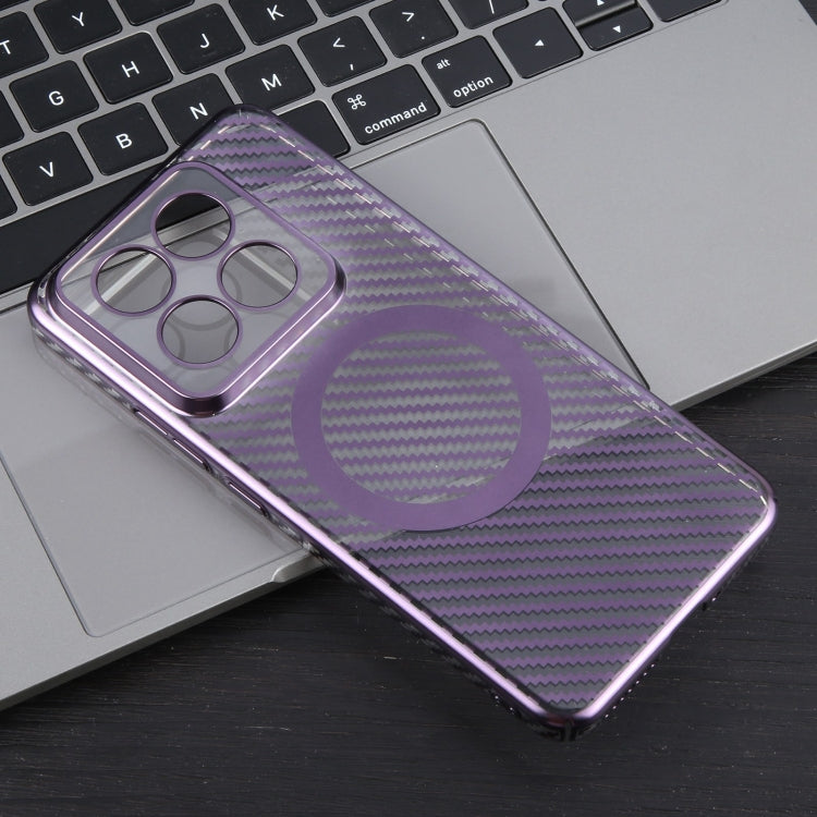 For Xiaomi 14 6D Plated Carbon Fiber Clear Magsafe PC Phone Case(Aurora Purple) - 14 Cases by buy2fix | Online Shopping UK | buy2fix