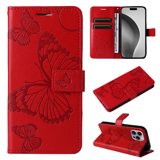 For iPhone 16 Pro Max 3D Butterfly Embossed Pattern Flip Leather Phone Case(Red) - iPhone 16 Pro Cases by buy2fix | Online Shopping UK | buy2fix