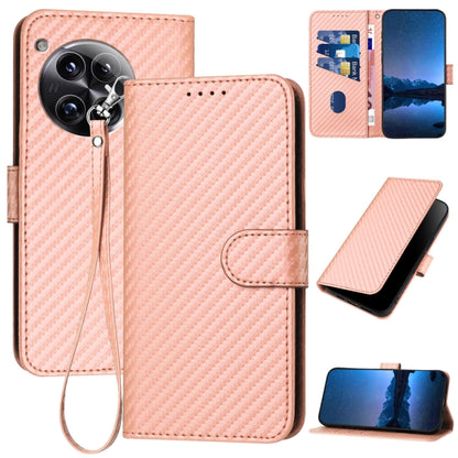 For OnePlus 12 YX0070 Carbon Fiber Buckle Leather Phone Case with Lanyard(Pink) - OnePlus Cases by buy2fix | Online Shopping UK | buy2fix