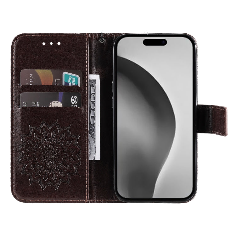 For iPhone 16 Pro Max Embossed Sunflower Pattern Flip Leather Phone Case(Brown) - iPhone 16 Pro Max Cases by buy2fix | Online Shopping UK | buy2fix