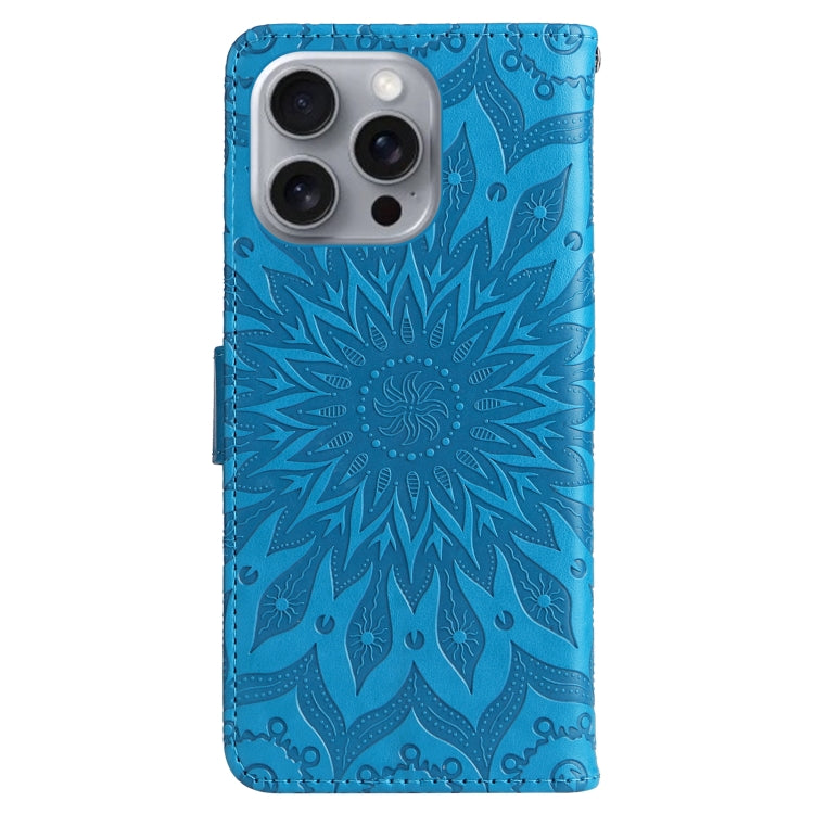 For iPhone 16 Pro Max Embossed Sunflower Pattern Flip Leather Phone Case(Blue) - iPhone 16 Pro Max Cases by buy2fix | Online Shopping UK | buy2fix