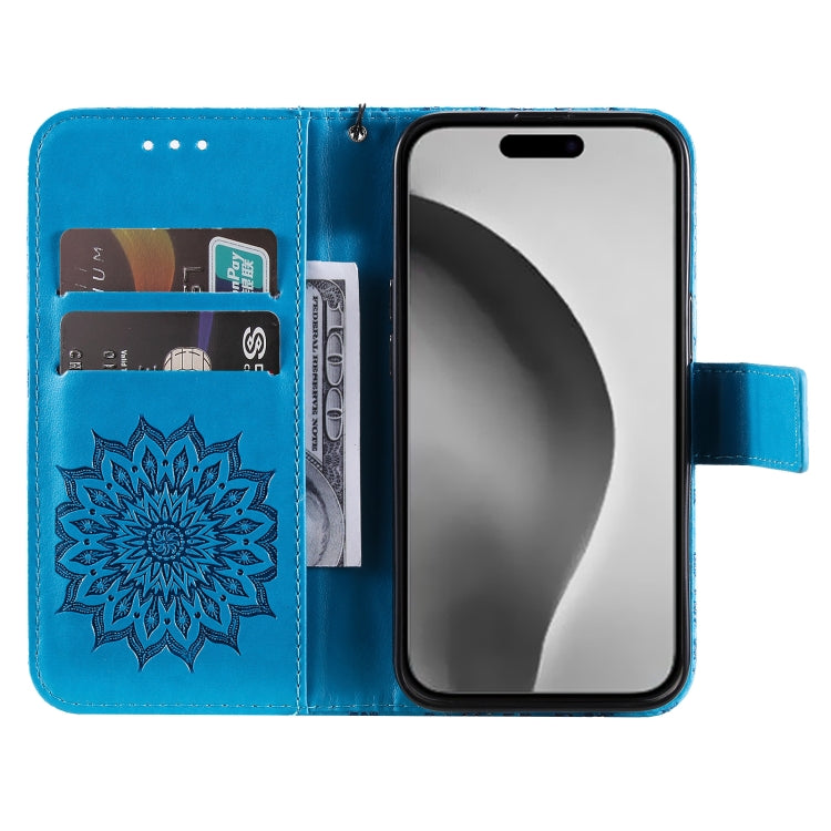 For iPhone 16 Pro Max Embossed Sunflower Pattern Flip Leather Phone Case(Blue) - iPhone 16 Pro Max Cases by buy2fix | Online Shopping UK | buy2fix