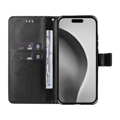 For iPhone 16 Pro Max Tree & Cat Embossed Pattern Flip Leather Phone Case(Black) - iPhone 16 Pro Max Cases by buy2fix | Online Shopping UK | buy2fix