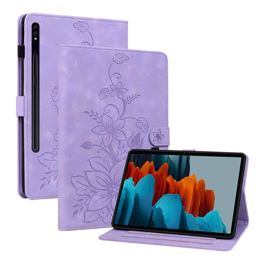 For Samsung Galaxy Tab S7 / S8 Lily Embossed Leather Tablet Case(Purple) - Galaxy Tab S8 Cases by buy2fix | Online Shopping UK | buy2fix