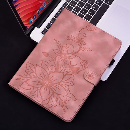 For Samsung Galaxy Tab S9 / S9 FE Lily Embossed Leather Tablet Case(Pink) - Galaxy Tab S9 Cases by buy2fix | Online Shopping UK | buy2fix