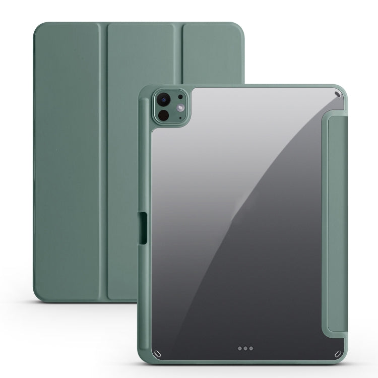 For iPad Pro 13 2024 Acrylic 3-folding Smart Leather Tablet Case(Dark Green) - iPad Pro 13 2024 Cases by buy2fix | Online Shopping UK | buy2fix