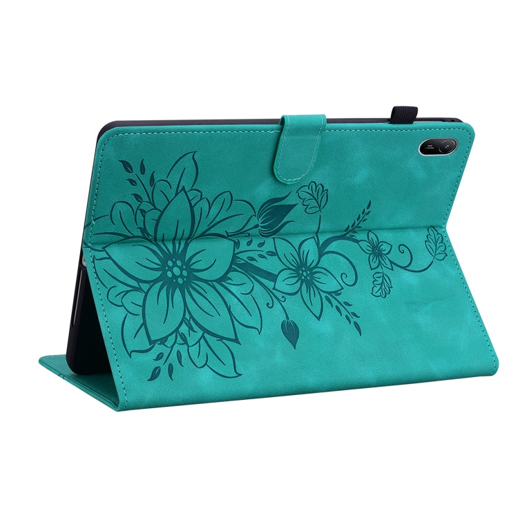 For Huawei MatePad SE 11 2024 Lily Embossed Leather Tablet Case(Green) - Huawei by buy2fix | Online Shopping UK | buy2fix