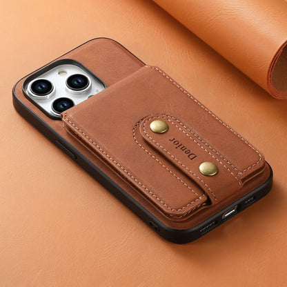 For iPhone 15 Plus Denior D14 NK Retro Pattern MagSafe Magnetic Card Holder Leather Phone Case(Brown) - iPhone 15 Plus Cases by Denior | Online Shopping UK | buy2fix