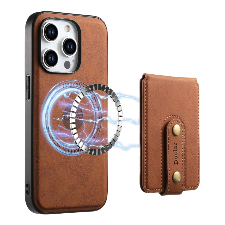 For iPhone 15 Denior D14 NK Retro Pattern MagSafe Magnetic Card Holder Leather Phone Case(Brown) - iPhone 15 Cases by Denior | Online Shopping UK | buy2fix