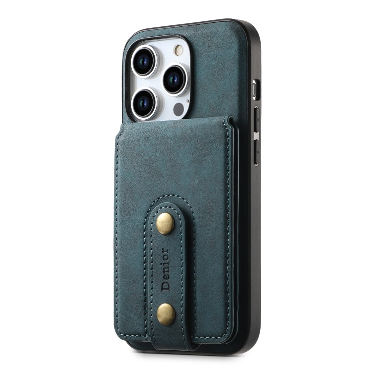 For iPhone 14 Pro Denior D14 NK Retro Pattern MagSafe Magnetic Card Holder Leather Phone Case(Blue) - iPhone 14 Pro Cases by Denior | Online Shopping UK | buy2fix