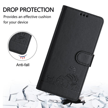 For Motorola Moto G Power 5G 2024 Cat Rat Embossed Pattern RFID Leather Phone Case with Lanyard(Black) - Motorola Cases by buy2fix | Online Shopping UK | buy2fix