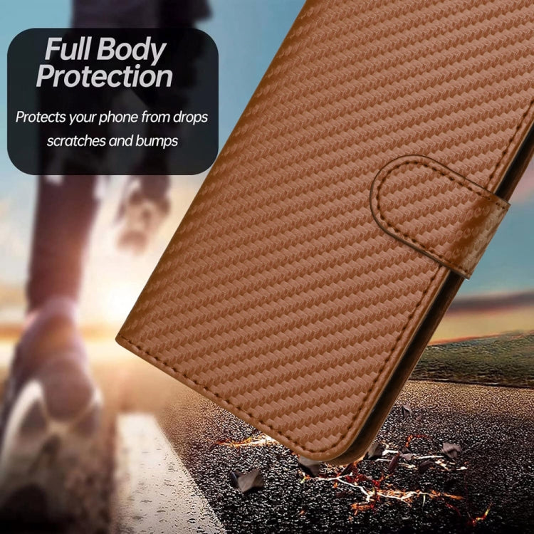 For Xiaomi Redmi K70 / K70 Pro YX0070 Carbon Fiber Buckle Leather Phone Case with Lanyard(Coffee) - K70 Cases by buy2fix | Online Shopping UK | buy2fix