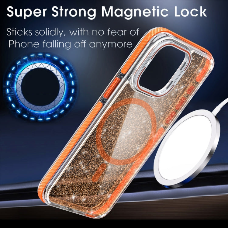 For iPhone 13 Pro Two-color Glitter Powder Lens Holder Magsafe Phone Case(Black) - iPhone 13 Pro Cases by buy2fix | Online Shopping UK | buy2fix