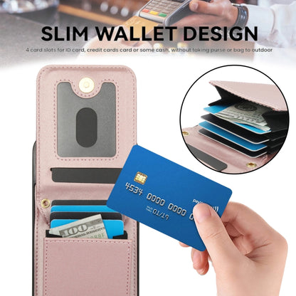 For iPhone 16 Plus YM015 Crossbody Rhombic Card Bag RFID Phone Case(Rose Gold) - iPhone 16 Plus Cases by buy2fix | Online Shopping UK | buy2fix