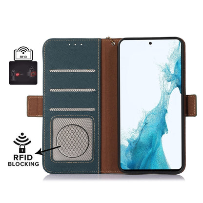 For iPhone 16e Side-Magnetic TJ Genuine Leather RFID Phone Case(Green) - iPhone 16e Cases by buy2fix | Online Shopping UK | buy2fix