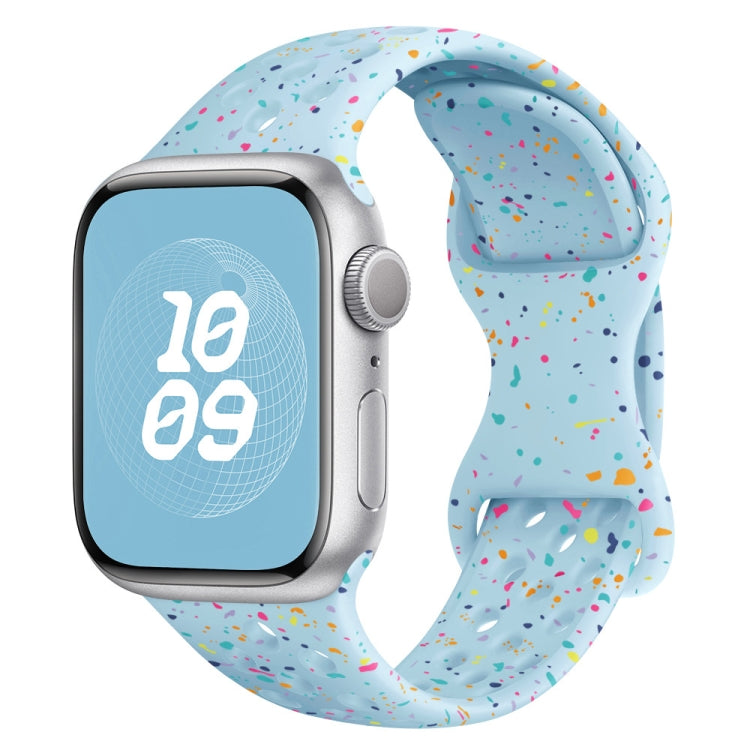 For Apple Watch Series 8 41mm Hole Style Butterfly Buckle Camouflage Silicone Watch Band(Light Blue) - Watch Bands by buy2fix | Online Shopping UK | buy2fix