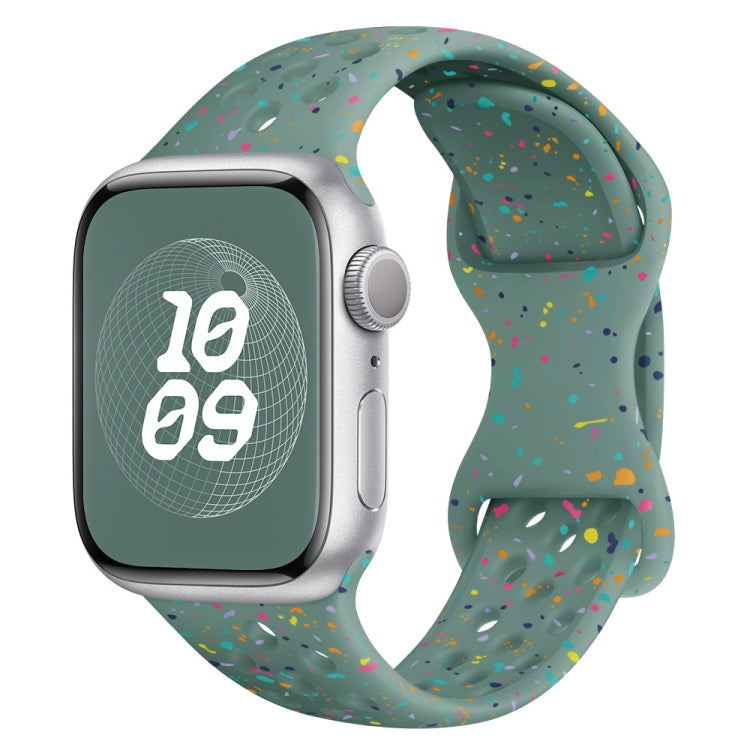 For Apple Watch SE 2022 40mm Hole Style Butterfly Buckle Camouflage Silicone Watch Band(Pine Green) - Watch Bands by buy2fix | Online Shopping UK | buy2fix