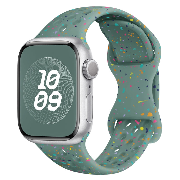 For Apple Watch SE 2022 44mm Hole Style Butterfly Buckle Camouflage Silicone Watch Band(Pine Green) - Watch Bands by buy2fix | Online Shopping UK | buy2fix
