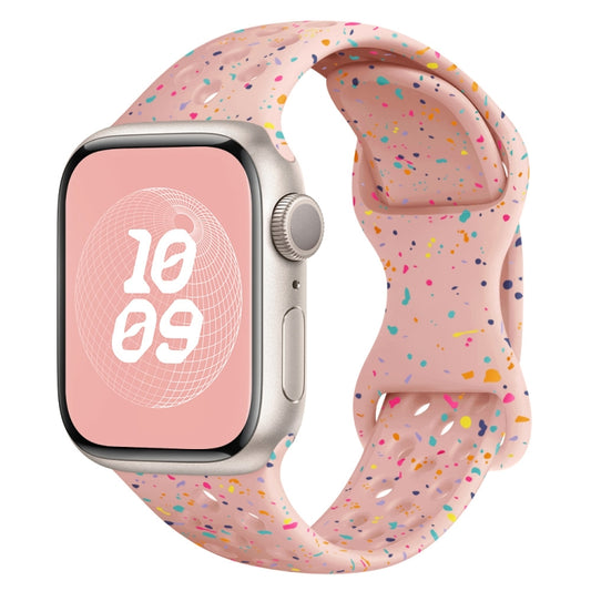 For Apple Watch 38mm Hole Style Butterfly Buckle Camouflage Silicone Watch Band(Pink Sand) - Watch Bands by buy2fix | Online Shopping UK | buy2fix