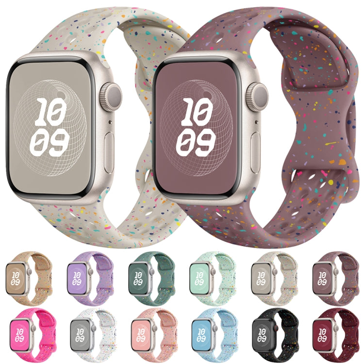 For Apple Watch Series 3 42mm Hole Style Butterfly Buckle Camouflage Silicone Watch Band(Light Mint) - Watch Bands by buy2fix | Online Shopping UK | buy2fix