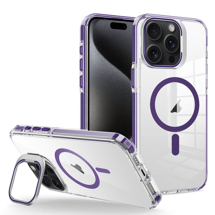 For iPhone 15 Pro Max J2 High Transparent MagSafe Magnetic Frame Holder Phone Case(Dark Purple) - iPhone 15 Pro Max Cases by buy2fix | Online Shopping UK | buy2fix