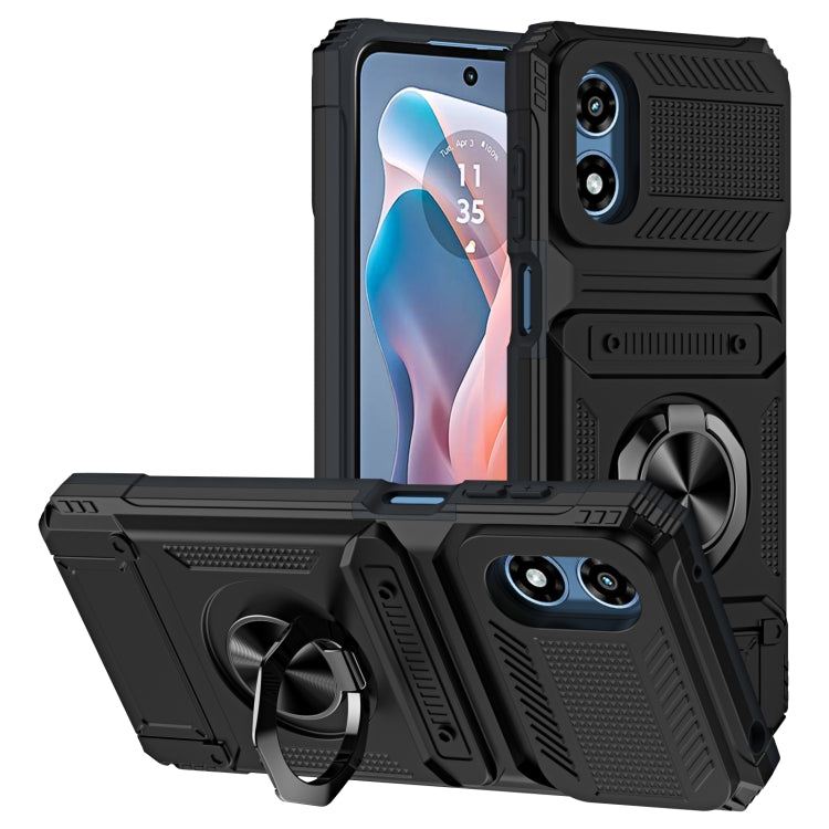 For Motorola Moto G Play 4G 2024 TPU+PC Shockproof Card Slot Phone Case with Metal Ring Holder(Black) - Motorola Cases by buy2fix | Online Shopping UK | buy2fix