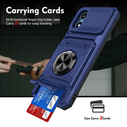 For Motorola Moto G Play 4G 2024 TPU+PC Shockproof Card Slot Phone Case with Metal Ring Holder(Blue) - Motorola Cases by buy2fix | Online Shopping UK | buy2fix