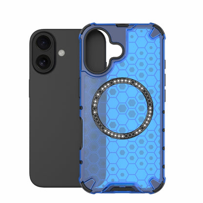 For iPhone 16 Honeycomb Magnetic Ring Shockproof Phone Case(Blue) - iPhone 16 Cases by buy2fix | Online Shopping UK | buy2fix