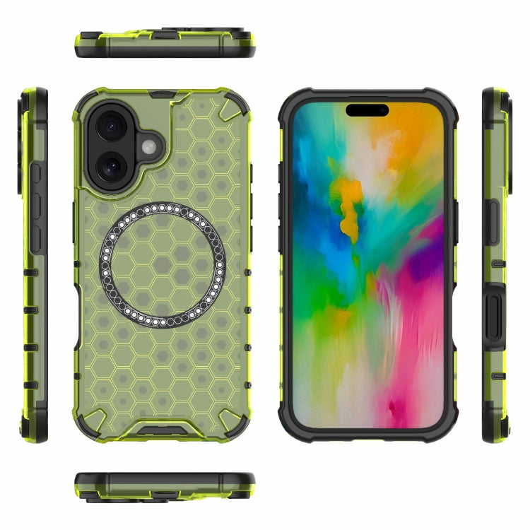 For iPhone 16 Honeycomb Magnetic Ring Shockproof Phone Case(Green) - iPhone 16 Cases by buy2fix | Online Shopping UK | buy2fix