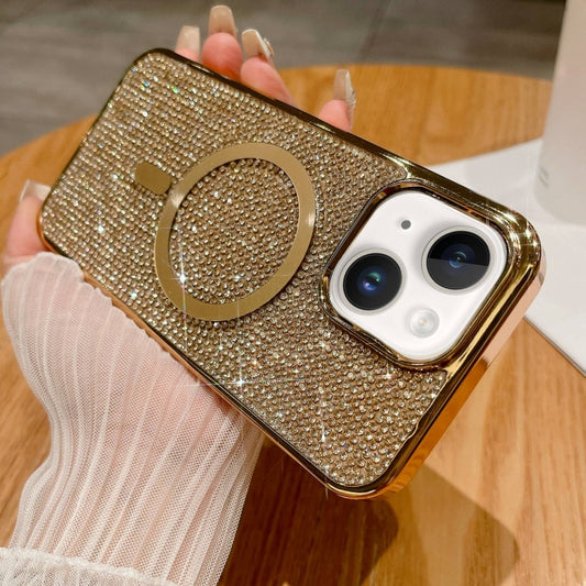 For iPhone 15 Diamonds Plated Magsafe Phone Case(Gold) - iPhone 15 Cases by buy2fix | Online Shopping UK | buy2fix