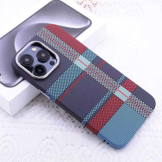 For iPhone 13 Pro Kevlar Carbon Fiber Texture MagSafe Magnetic Phone Case(Red Blue Checkered) - iPhone 13 Pro Cases by buy2fix | Online Shopping UK | buy2fix