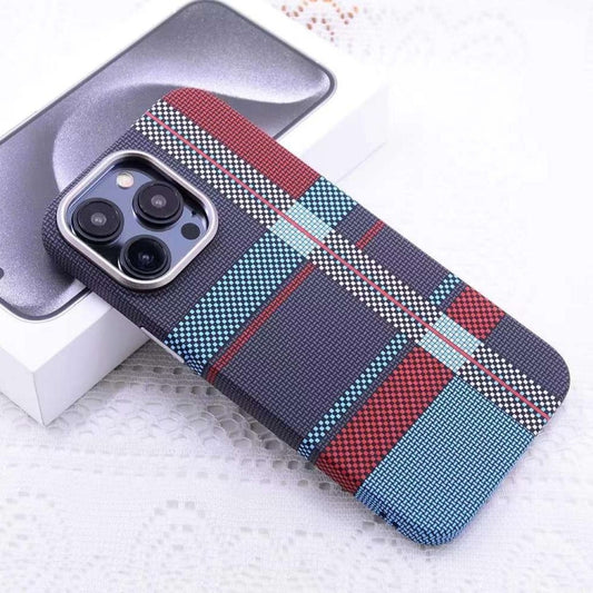 For iPhone 12 Pro Max Kevlar Carbon Fiber Texture MagSafe Magnetic Phone Case(Red Blue Checkered) - iPhone 12 Pro Max Cases by buy2fix | Online Shopping UK | buy2fix