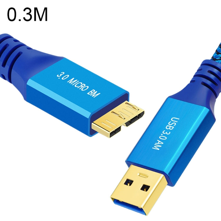 USB 3.0 Male To Micro USB 3.0 Male Braided Cable, Length:0.3m(Blue) - USB 3.0 by buy2fix | Online Shopping UK | buy2fix