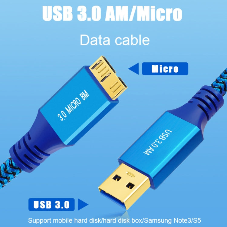 USB 3.0 Male To Micro USB 3.0 Male Braided Cable, Length:0.3m(Blue) - USB 3.0 by buy2fix | Online Shopping UK | buy2fix