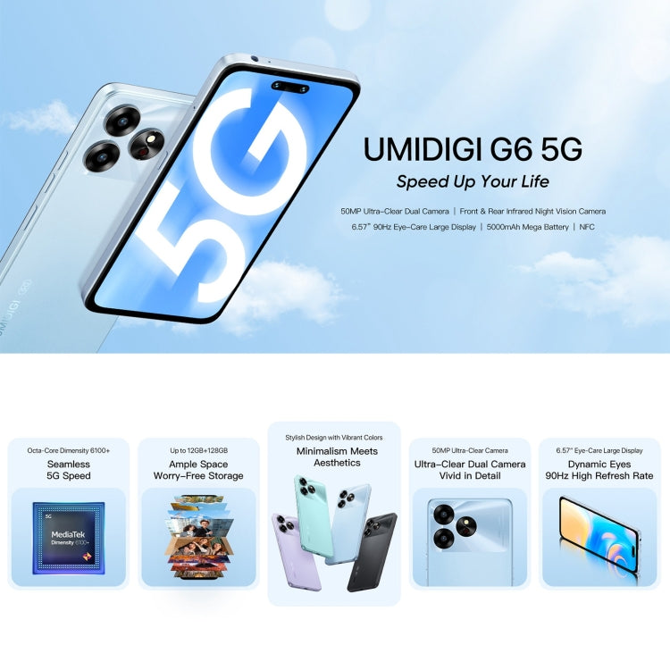 [HK Warehouse] UMIDIGI G6 5G, 6GB+128GB, Face ID Identification, 6.6 inch UMIDIGI OS Dimensity 6100+ 5G Octa Core, Network: 5G(Lake Green) - UMIDIGI by UMIDIGI | Online Shopping UK | buy2fix