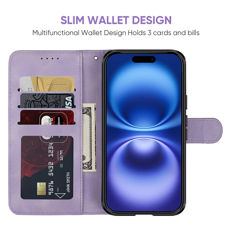 For iPhone 16 Skin Feel Geometric Lines Leather Phone Case(Purple) - iPhone 16 Cases by buy2fix | Online Shopping UK | buy2fix