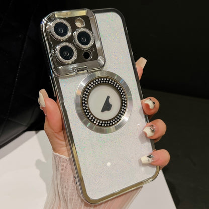 For iPhone 13 Pro Starry Glitter MagSafe Lens Holder Phone Case(Silver) - iPhone 13 Pro Cases by buy2fix | Online Shopping UK | buy2fix