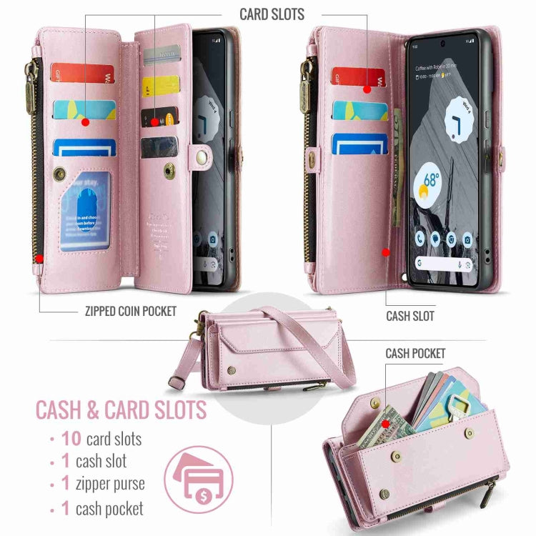 For Google Pixel 8 Pro CaseMe C36 Card Slots Zipper Wallet RFID Anti-theft Leather Phone Case(Pink) - Google Cases by CaseMe | Online Shopping UK | buy2fix