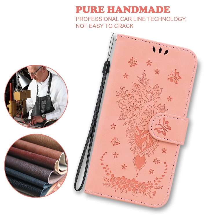 For iPhone 16e Butterfly Rose Embossed Leather Phone Case(Pink) - iPhone 16e Cases by buy2fix | Online Shopping UK | buy2fix